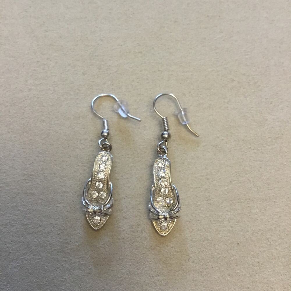 Silver High-Heel Shoes Crystals  Earrings